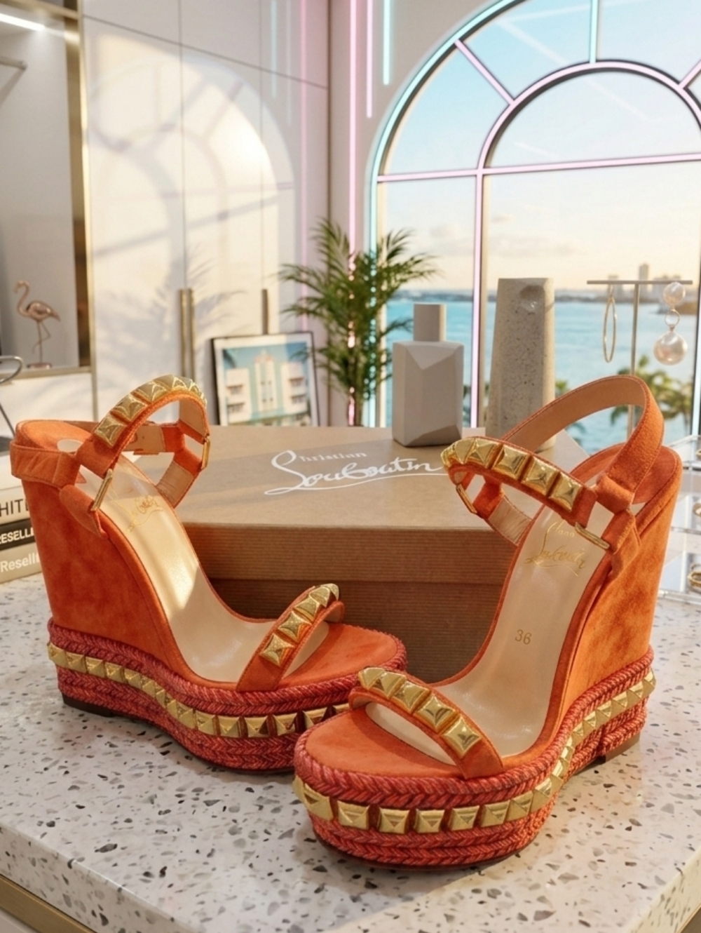 🌞Authentic Christian Louboutin Madmonica 120 Spiked Wedge Sandals Size 36